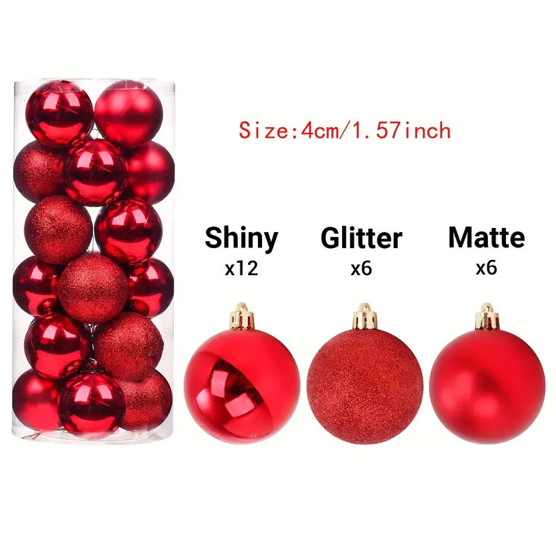 24pcs Adornos Rojos de Navidad - Bolas Colgantes Irrompibles para Árbol, Perfectas para Fiestas, Bodas y Mardi Gras (3/4/5/6cm)