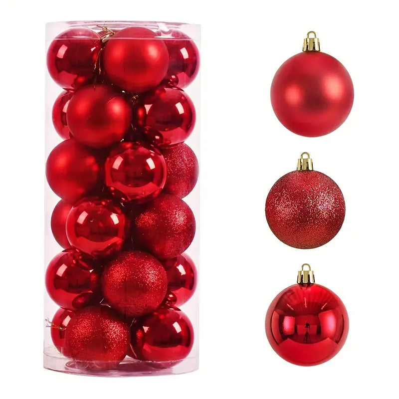 24pcs Adornos Rojos de Navidad - Bolas Colgantes Irrompibles para Árbol, Perfectas para Fiestas, Bodas y Mardi Gras (3/4/5/6cm)