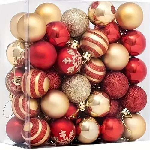 Conjunto de 50 adornos navideños de estilo clásico - Decoraciones colgantes navideñas de plástico irrompible para Navidad, Año Nuevo y festividades en general, en forma redonda, sin plumas, para decorar el árbol y el hogar