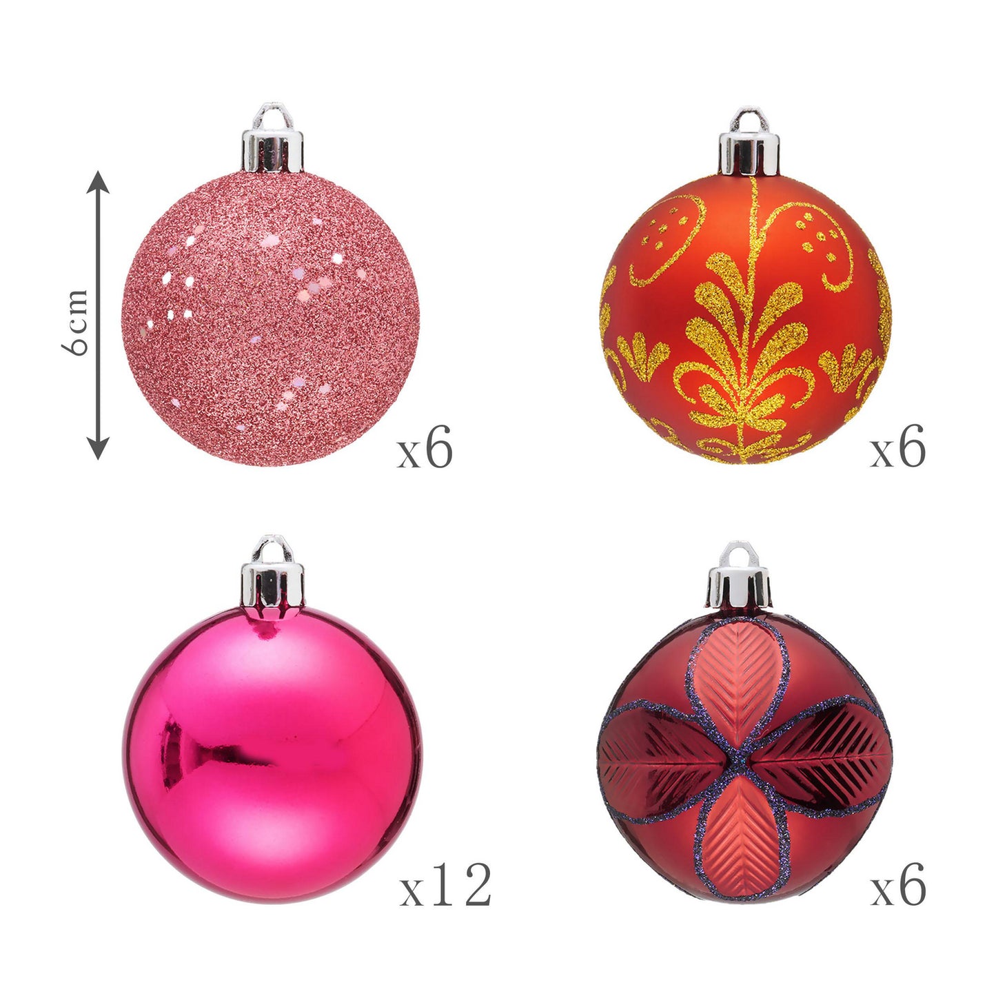 Bolas de navidad x30 Esferas Rosadas 6 cm